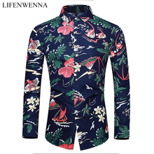 2019 Autumn New Fashion Men's Long Sleeve Shirt Casual Flower Printed Shirts Men Plus Size 6XL 7XL Floral Business Shirt Male 2024 - buy cheap