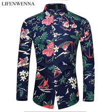 2019 Outono Novos homens da Moda Camisa de Manga Longa Flor Impresso Camisas Casuais Homens Plus Size 6XL 7XL Negócio Floral camisa Masculina 2024 - compre barato