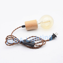 E27 wood socket with braided wire twist cable cord set Power Cords with on / off switch lamp base for led bulb ceiling lights 2024 - buy cheap