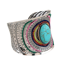 Colorful Natural Oval  Wide Cuff Bracelets Charming Big Bangles Bohemian Tibetan   Bracelet  Enamel Jewelry For Women 2024 - buy cheap