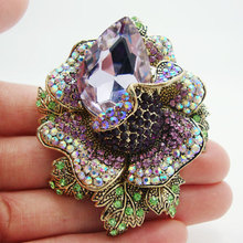 High Quality Vintage Rose Flower Drop Purple Austria Crystal Rhinestone Pendant Brooch Pin 2024 - buy cheap