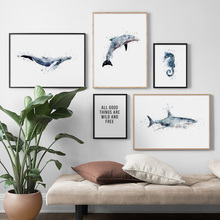 Watercolor Shark Dolphin Whale Seahorse Wall Art Canvas Painting Nordic Posters And Prints Wall Pictures For living Room Decor 2024 - buy cheap