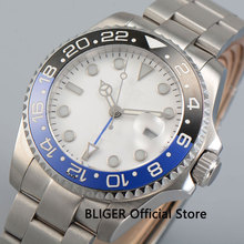 Sapphire Crystal 40mm BLIGER White Sterile Dial Blue Black Ceramic Bezel Luminous GMT Function Automatic Movement Men's Watch 2024 - buy cheap