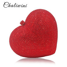 Luxury Red Heart Shape Crystal Women Clutch Bag Rhinestone Evening Bag Party Purse Heart Shaped Diamond Ladies Wedding Bag 2024 - buy cheap