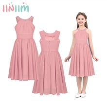 Iiniim-vestido sin mangas de encaje para niñas, prenda de gasa con cuello Halter y diamantes de imitación, con forma de flor, para fiesta de cumpleaños y verano 2024 - compra barato