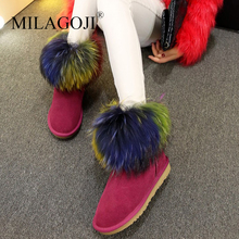 2018 Winter Warm Women Snow Shoes New Fashion Real Fur Ankle Boots MILAGOJI Cow Suede Handmade Women's Boots Black Red Shoes 2024 - buy cheap