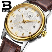 Genuine Switzerland BINGER Brand Mens automatic mechanical self-wind sapphire watch leather strap waterproof table Barton sery 2024 - buy cheap