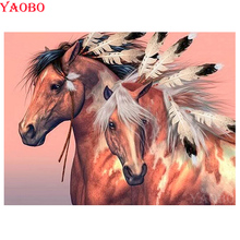 Full drill square diamond painting Indian horse 5D DIY diamond embroidery feather Cross Stitch Full Round Mosaic Decoration Gift 2024 - buy cheap