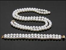 2row Noble 7-8mm Real Cultured Pearl Necklace Bracelet Earring Set 2024 - buy cheap