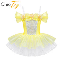 ChicTry Children Girls Off Shoulder Ballet Tutu Dress Kids Flowers Sequins Gymnastics Ballet Leotard Stage Party Dance Costume 2024 - buy cheap