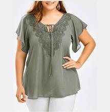 Plus Size Lace Patchwork Shirt Women Tops And Blouses Short Sleeve Big Size Blusas Femininas Blusas Mujer De Moda 2019 2024 - buy cheap