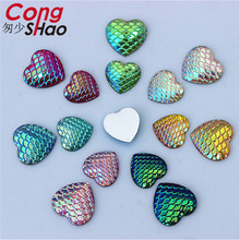 Cong Shao 100 шт. 12/14 мм AB Красочные камни в форме сердца с плоской задней стороной и кристаллические стразы из смолы драгоценные камни для костюма дневного света CS650HB 2024 - купить недорого