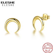 ELESHE-pendientes de plata esterlina 925 para mujer, aretes pequeños con forma de Luna, Color dorado brillante, joyería de compromiso de boda 2024 - compra barato