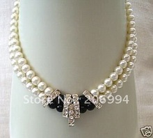 Стильное красивое Двухрядное черно-белое пресноводное жемчужное ожерелье ручной работы, модные украшения 2024 - купить недорого
