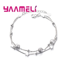 925 estampa joias de prata esterlina alta qualidade moda pulseira feminina bracelete retrô de bola estrela pulseira simples pulseira para mulher e menina 2024 - compre barato