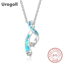 Genuine 925 Sterling Silver Fine Jewelry Blue Opal Geometric Pendant Necklaces For Women Anniversary Silver 925 Jewelry Gifts 2024 - buy cheap