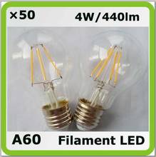 Wholesales DHL shipping 120V 220V 230V 240V 4Watt led filament bulb A19 clear cover E27 440lm equal to 40W incandescent bulbs 2024 - buy cheap