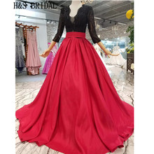 H & S-vestidos de novia de manga larga para baile de graduación, traje elegante formal de encaje con cuello en V, rojo y negro, 2020 2024 - compra barato