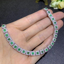 Pulseira verde Natural emerald gemstone Natural Pulseira 925 pulseira de prata delicado quadrado da menina das mulheres Presente de casamento jóias 2024 - compre barato
