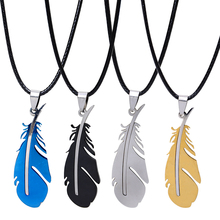 New Colorful Stainless Steel Feather Pendant Necklace for Men Women  Lethear Rope Chain Necklace Fashion accessories jewelry 2024 - buy cheap