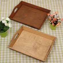 Wooden Food Tray Retro Restaurant Serves Dishes Fruit Basket Fast Food Serving Tray Double Handle Storage Box Kithenware 1pcs 2024 - buy cheap