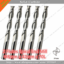 8mm*42mm,10pcs,Free shipping 2 Flutes End Mill,CNC machine milling Cutter,Solid carbide woodworking tool,PVC,MDF,Acrylic,wood 2024 - buy cheap