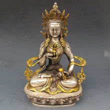Elaborate Chinese Vintage Old Tibetan Silver Gilt Tibetan Buddhism Statue -- White Tara Buddha 2024 - buy cheap