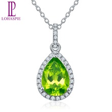 LP colgante ewelry sólido 14K oro blanco piedra preciosa Natural Peridot gota colgante para el regalo de cumpleaños de Agosto de moda con cadena de plata 2024 - compra barato