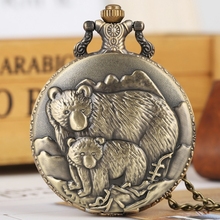 Collar de figura de oso Polar de bronce Retro para hombre y mujer, reloj de bolsillo de cuarzo, oso, patrón de bebé, cadena de regalos, joyería, reloj 2024 - compra barato