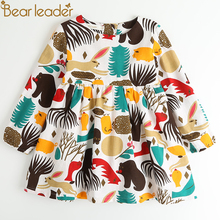 Bear leader girls dress new spring casual estilo meninas roupas de manga longa desenho animado floresta animal graffiti para crianças vestidos 2024 - compre barato
