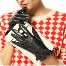 Fashion Women Gloves Wrist Solid Bowknot Female Genuine Leather Short Style Goatskin Glove For Winter Free Shipping L055PQ 2024 - buy cheap