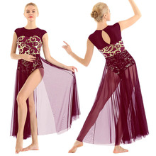 Sleeveless Dancewear Floral Sequins Gymnastics Ballet Leotard Women Long Dress Adult Modern Contemporary Lyrical Dance Costumes 2024 - buy cheap