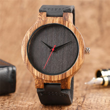 Top Men's Wooden Watches High Quality Black Handmade Natural Wood Bamboo Quartz-watch No Number Face Chic Second Hand Clock Male 2024 - buy cheap