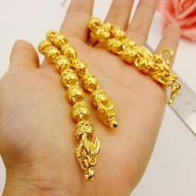 Pulseira de corrente de miçangas vazadas, com cabeças de dragão, amarelo, ouro, masculina legal, bracelete 8.3" 2024 - compre barato