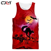 CJLM-Camiseta sin mangas con estampado 3D de gato y murciélago para hombre, ropa de poliéster de alta calidad con temática de feliz Halloween 2024 - compra barato