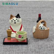 Cute Cat Basket Tea Beer Miniature figurine Japan Zakka Resin Toy wedding decoration fairy garden statue Home  garden Decole 2024 - buy cheap