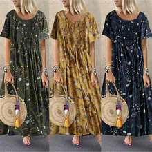 2019 Women Floral Print Dress Sexy Short Sleeve Bohemian Summer Sundress Ladies Casual O Neck Long Maxi Vestidos Pleated Dresses 2024 - buy cheap