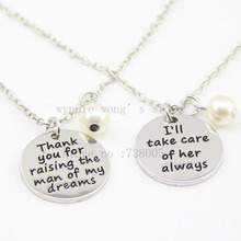 2016  Necklace Set- Mother in Law Gifts"Thank you for raising the man of my dreams" and "I'll take care of her always" necklace 2024 - buy cheap