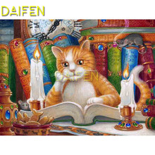 5D DIY Diamond painting Cross stitch Full Square Diamond embroidery cat and mouse reading clock books  Full Round Diamond mosaic 2024 - buy cheap