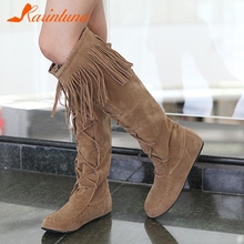 KARINLUNA Brand New Solid Ladies Flat With Round Toe Fringe Shoes Woman Casual Soft Winter Knee-High Boots Large Size 34-43 2024 - buy cheap
