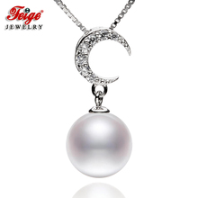 Real 925 Sterling Silver Chain Natural Round Freshwater Pearl Pendant Necklace for Women Birthday Gift Fine Pearl Jewelry FEIGE 2024 - buy cheap