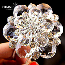 HIMSTORY Luxury High Quality Bridal Bracelet Beautiful Super Large 3-dimensional Clear Crystal Flower Bangles Wedding Party Gift 2024 - buy cheap