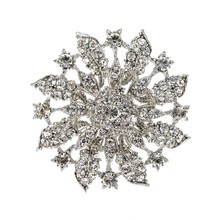 2.8 Inch Rhodium Silver Plated Clear Rhnestone Diamante Large Brooch Vintage Style 2024 - buy cheap