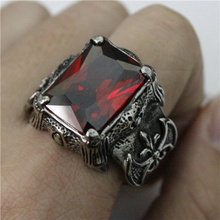 Top Quality Biker Ring Shinning Cool Polishing Red Crystal Stone Anchor Ring 316L Stainless Steel Jewelry 2024 - buy cheap