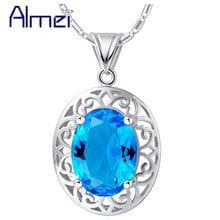 Almei 2017 Blue/Red/Purple Round Big Stone Pendant Necklace for Womens Silver Color Zirconia Jewellery Fashion Free Chain N1021 2024 - buy cheap