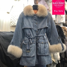 2020 winter new fashion brand denim real fox fur down jacket female natural real fur collar thicker warm longer down coat wq252 2024 - buy cheap