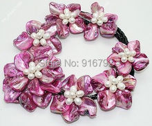 YH@CS >>Natural Rose red Mother of Pearl Shell Weave Flower Pendant Necklace 18" Jewelry 2024 - buy cheap
