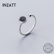Inzatacador de prata esterlina 925 real, anel redondo com esmalte preto geométrico, acessórios minimalistas para mulheres, joias finas, presente 2024 - compre barato