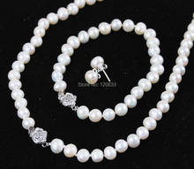 women's jewelry 8-9mm White Akoya Cultured Pearl Jewelry Bracelet Necklace Earrings Set 18"  hook..wholesale shipping Free 2024 - buy cheap
