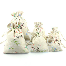 10pcs Cotton Sacks Jute Gift Bags Flower Branch Pattern Gift Candy Pouch Drawstring Bags For Jewelry Bag Storage Wedding Supply 2024 - buy cheap